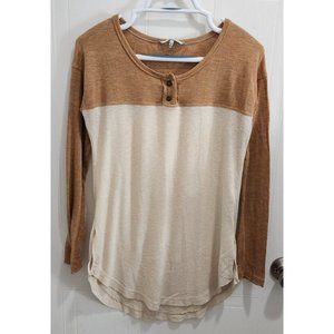 BKE Women's Long Sleeve Round Henley Neck Knit Top 2 Toned Polyester Blend Sz XS